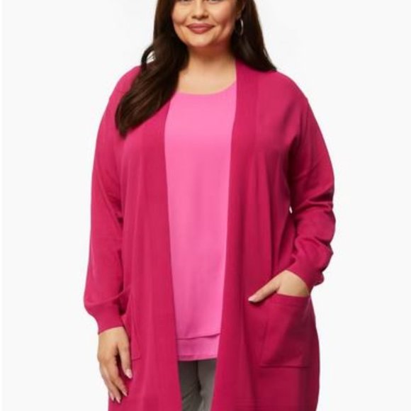 LAURA: Open Front Cardigan - deep pink - Picture 1 of 8